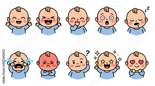 Fényképezés Cute baby character with various facial expressions and emotions