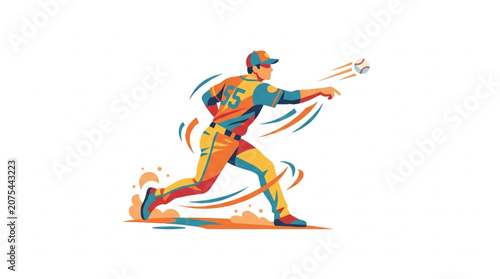 Baseball Player Throwing Ball in Dynamic Action Pose.