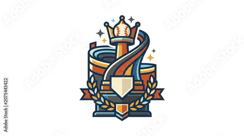 Baseball Championship Trophy with Stadium and Laurel Wreath.