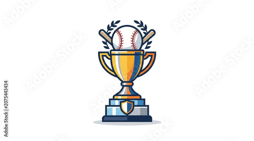 Baseball Trophy with Laurel Wreath and Crossed Bats.