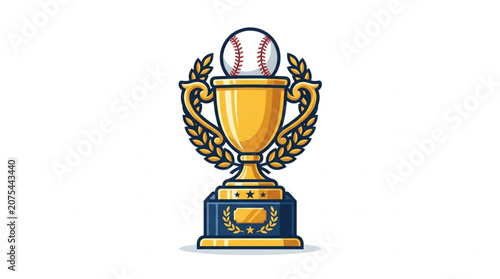 Golden Baseball Trophy with Laurel Wreath and Ball.
