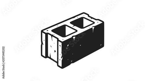 Black and white isometric concrete masonry unit cinder block illustration
