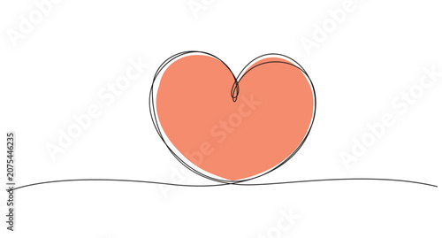 Simple heart shaped line drawing on white background minimalist art,Heart hand drawn. Heart continuous line drawing. Single contour heart for love design. Editable stroke