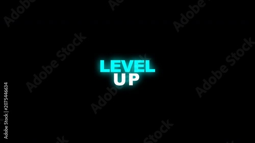 Cyan neon level up text animation for gaming and progress status
