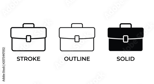 Foto Briefcase Silhouette Icons In Stroke Outline And Solid Black Styles On White Bac