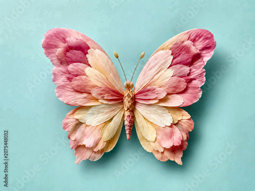 Butterfly formed from delicate layered flower petals beautifully