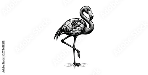 Foto Stylized Black and White Flamingo Vector Illustration