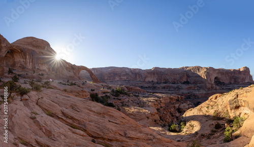 Aerial Panorama view of Corona Arch at Sunrise