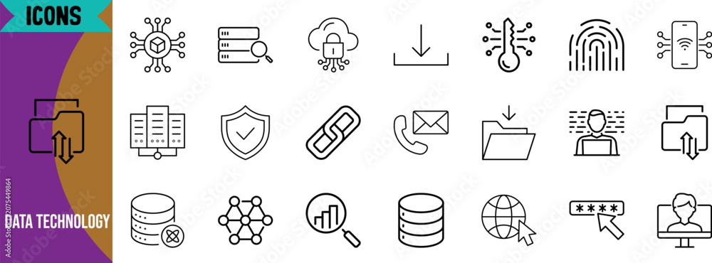 Naklejka premium Data technology and security icons. server icon set, database icon set, fingerprint icon set