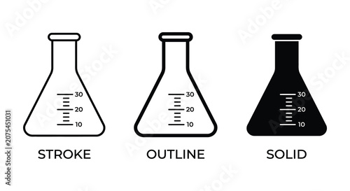 Photos Erlenmeyer flask illustrations in stroke outline and solid black styles on a whi