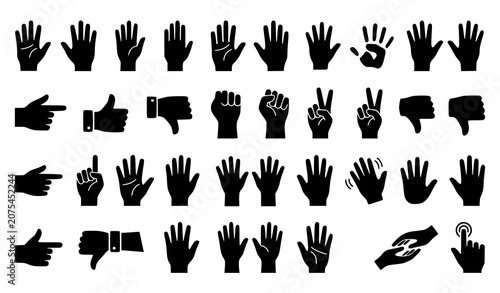 Right and Left Human Hand Icon Set Black Silhouette Vector