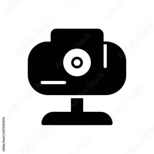 Black webcam icon for video calls and streaming Vector