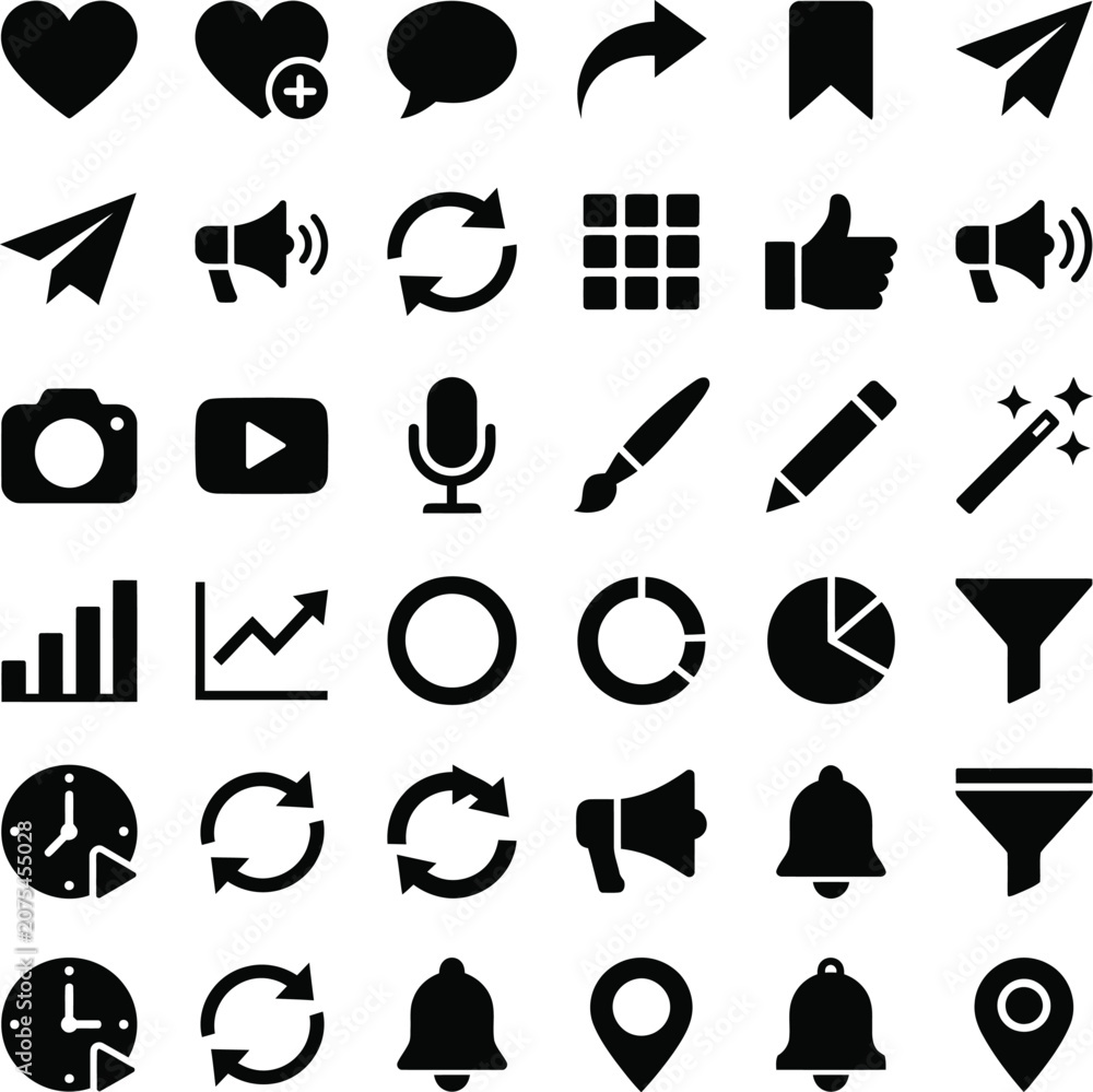 Fototapeta premium Black icons set for social media and web design