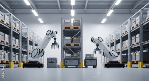 Modern warehouse with robotic automation and storage systems