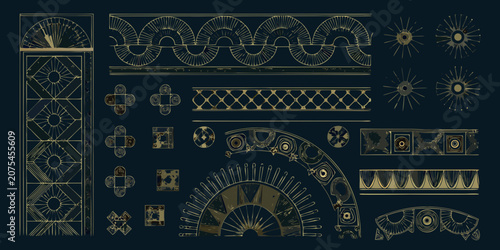 Fotografija Geometric Ornament Collection Golden Vector Illustration On Dark Background