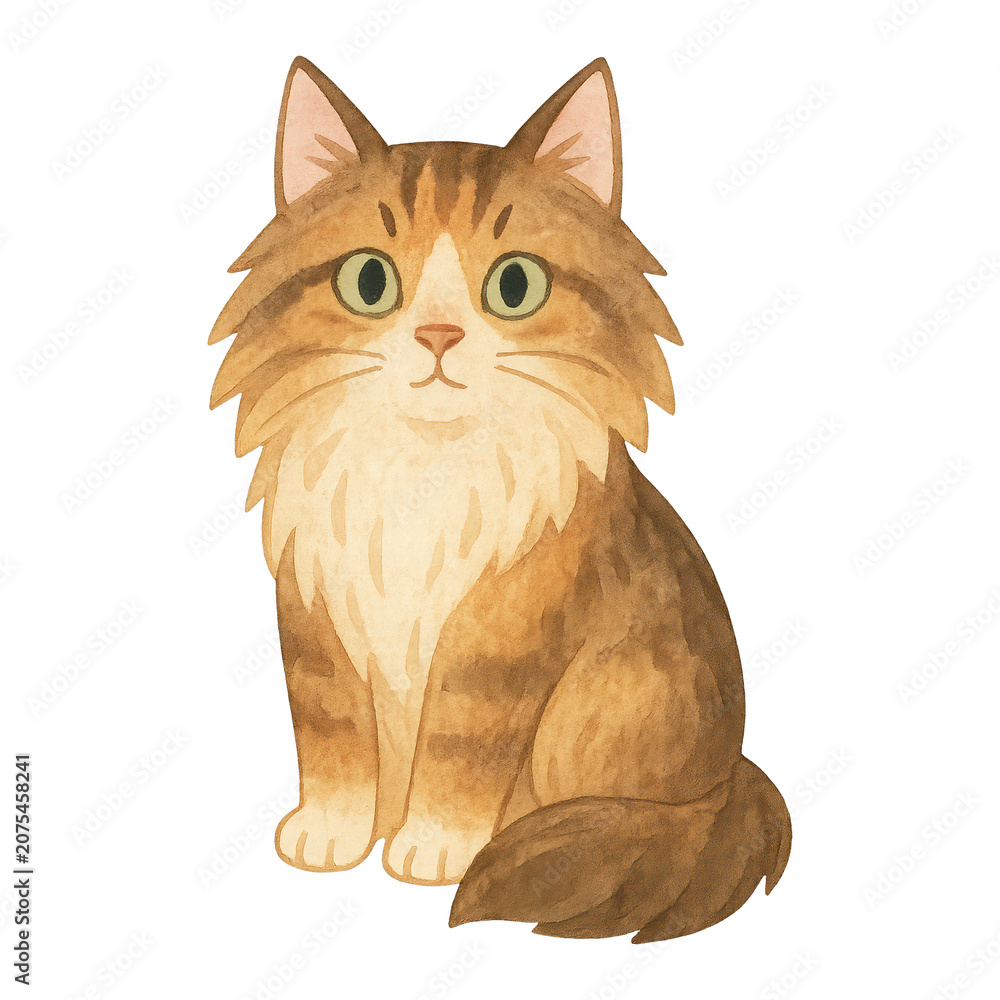 Fototapeta premium PNG Cute watercolor fluffy cat illustration.