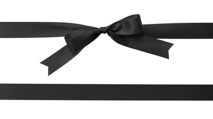 Black ribbon band satin navy bow stripe fabric (PNG isolated on transparent background) for funeral formal invitation condolence card banner design decoration ornament
