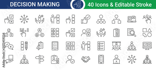 Photos Decision making icons set with editable stroke, vector illustration