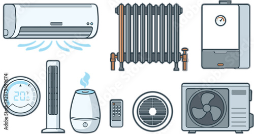 Bild auf Leinwand Art & IllustrationHeating and Cooling Appliance Vector Collection Featuring Air