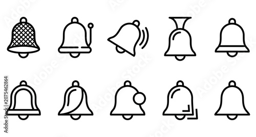 Bell icons set, line art illustration
