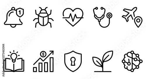 Line icons set of business and technology symbols
