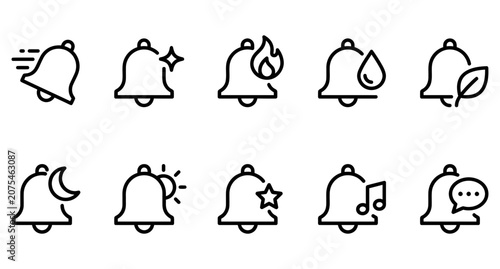 Notification Bell Icons Set, Various Emotions and Symbols