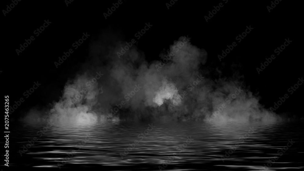 Fototapeta premium View mystic smoke on the floor. Paranormal fog isolated on black background. Design element.