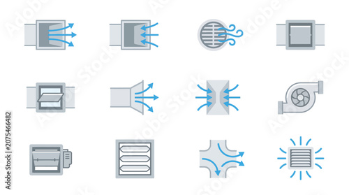 HVAC Airflow Icons: Ventilation, Ducting, Fan, Grille, Vent, Airflow Direction