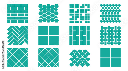 Geometric Tile Patterns Collection - Teal and White - Vector Graphics