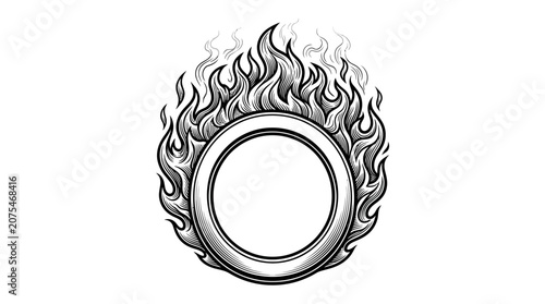 Quadro su tela Burning wheel with flame design.