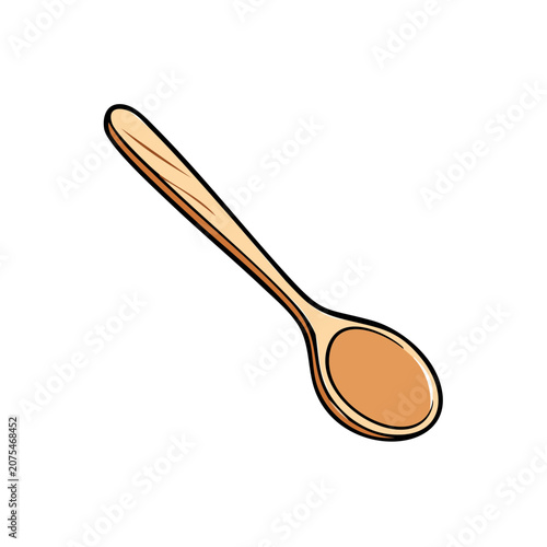 Simple wooden spoon illustration for cooking and kitchen use isolated on white