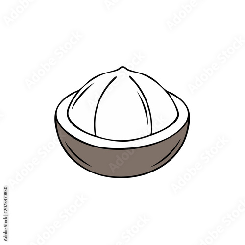 Simple line drawing of a half coconut with shell and white interior