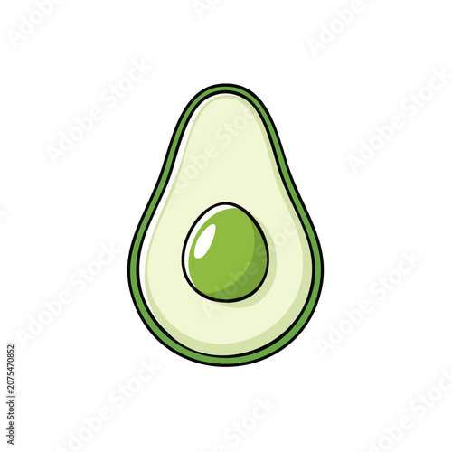 Stylized green avocado half with smooth pit and bright skin illustration