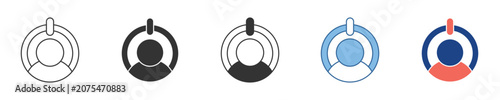 Collection of modern user profile and account icons, visually merging a person silhouette with a power or status indicator, for various digital interface designs