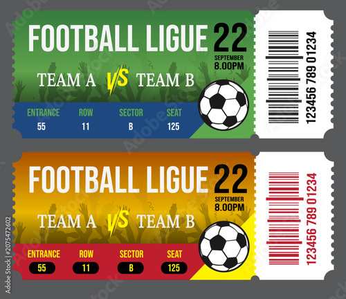 Football match tickets, soccer league tickets, sports event tickets, football ligue tickets ticket templates set 