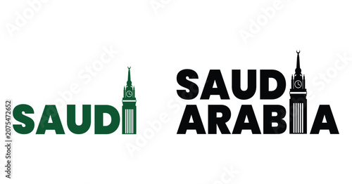 Fotografie Saudi Arabia Badge Logo Featuring Makkah Royal Clock Tower Circular Emblem Vecto