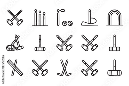 Εκτύπωση καμβά Classic Garden Sport Icon Set with Mallet Ball Wicket and Hoop Symbols