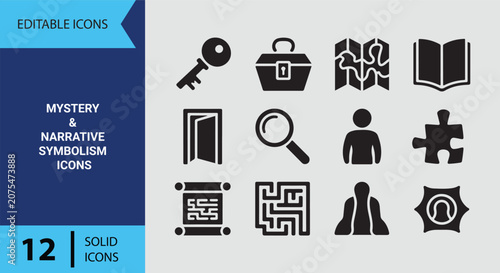 Mystery And Narrative Symbolism Solid Icon Set Creating Suspenseful Storytelling Graphic Elements