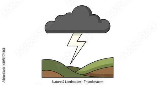 Dark storm cloud with lightning bolt.