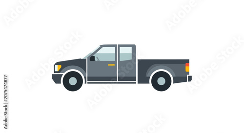 Dark Gray Pickup Truck Side View.