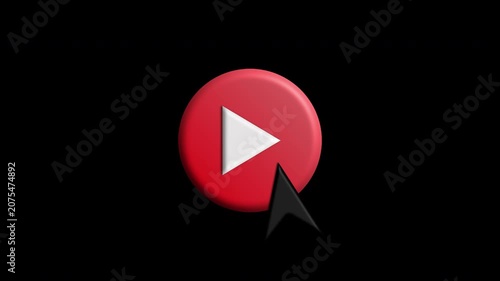 Cursor arrow clicking play and pause button motion graphic with alpha channel