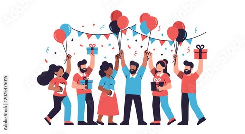 Diverse group of people celebrating together.