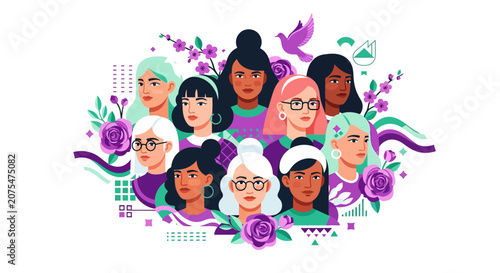 Diverse group of women faces.