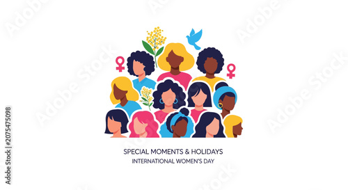 Diverse group of women faces illustration.