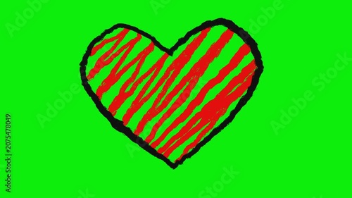 Hand-drawn scribble heart animation loop on green screen