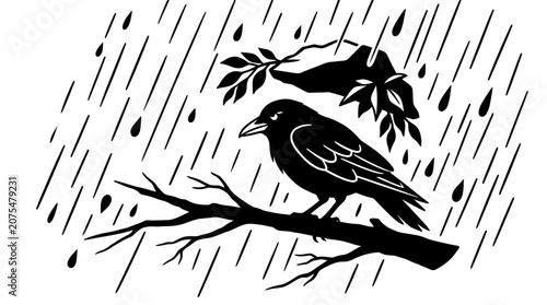 Bild auf Leinwand Suitable for designs on wildlife, weather, nature, and halloween themes with a striking image of a raven in a storm