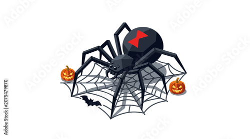 Tableau sur toile Black widow spider web pumpkin jackolantern for halloween graphic suitable for holiday designs, halloween celebrations, spooky events, and decorations