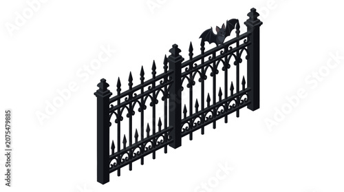 Bild auf Leinwand Spooky black iron metal gate with bat accents, perfect for adding gothic flair to halloween or darkthemed backgrounds