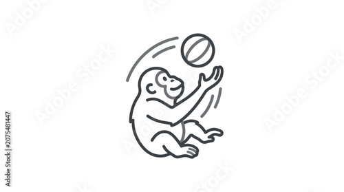 Canvas Print Monkey playing with a ball outdoors.