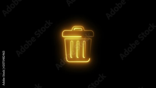 Glowing neon trash can animation: digital waste management and ui
